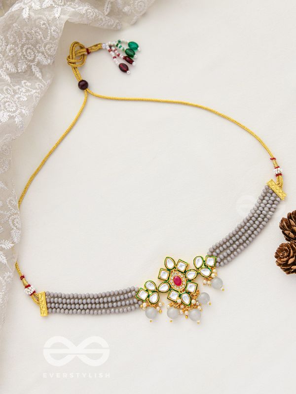 The Magical Mystique - Set of Statement Earrings and Choker (Grey)