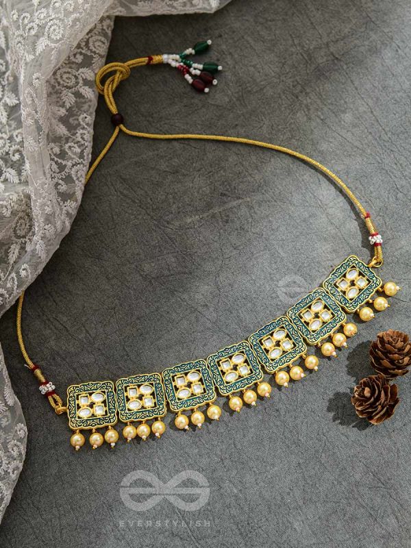 The Windows of Opulence - Set of Statement Choker and Earrings( PINE)