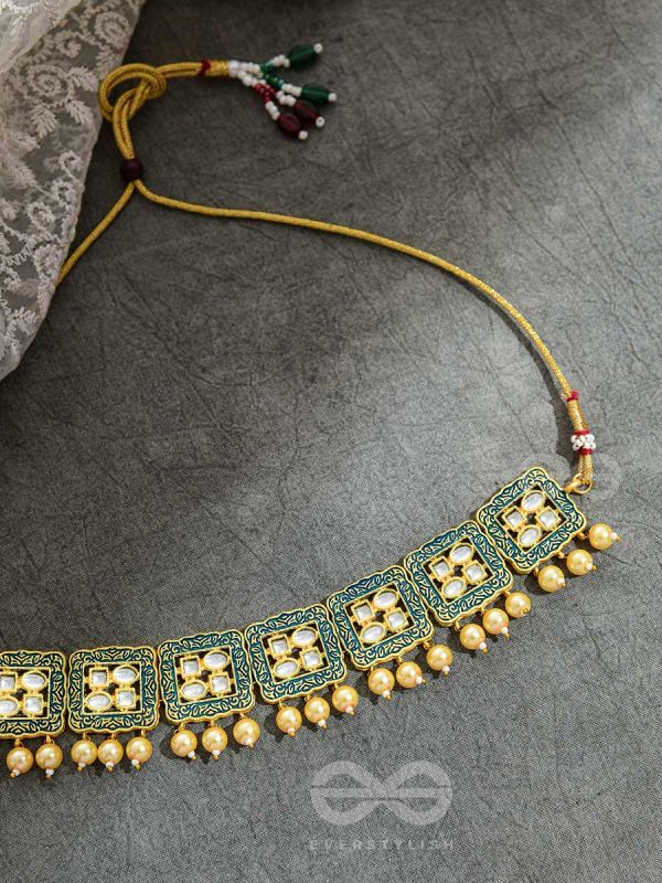 The Windows of Opulence - Set of Statement Choker and Earrings( PINE)