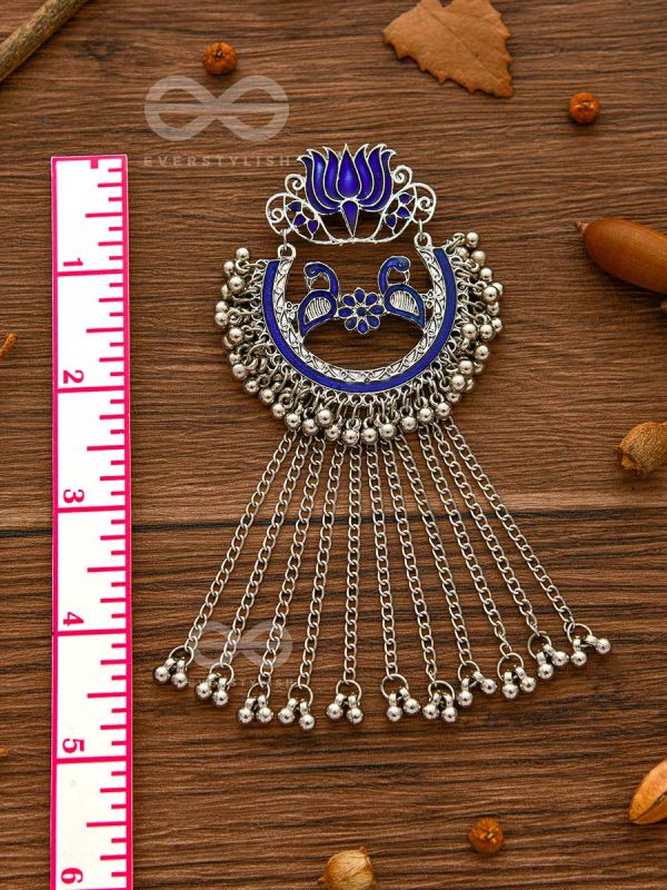 The Dangling Blooming Lotus - Statement Meenakari Earrings (Royal Blue)