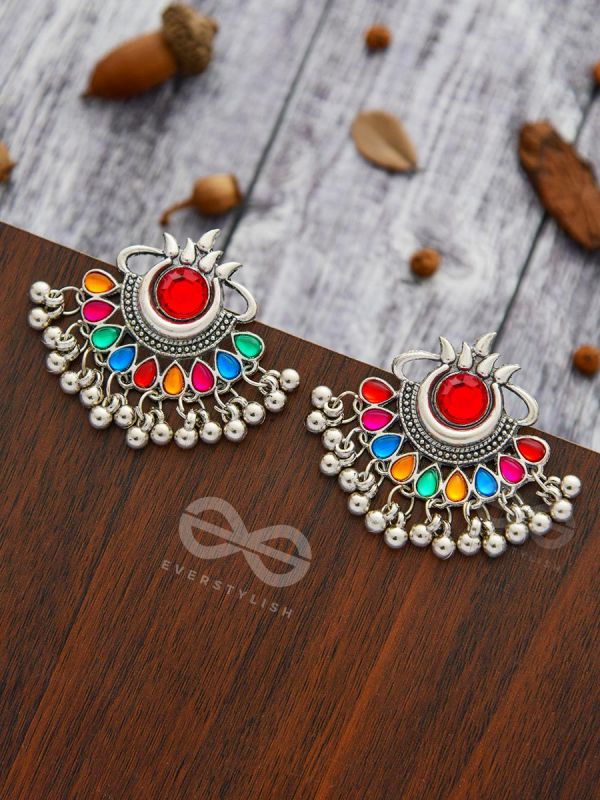 A Bohemian Tale - Embellished Oxidised Earrings (Multicoloured)