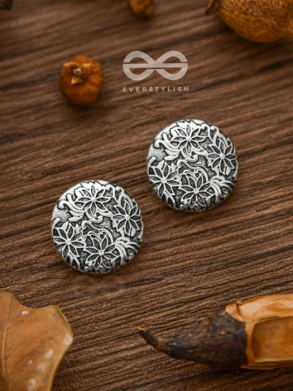 Little Carved Motif Buttons - Tiny Trinket Earrings