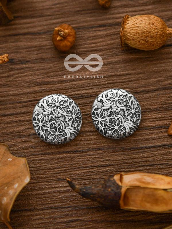 Little Carved Motif Buttons - Tiny Trinket Earrings