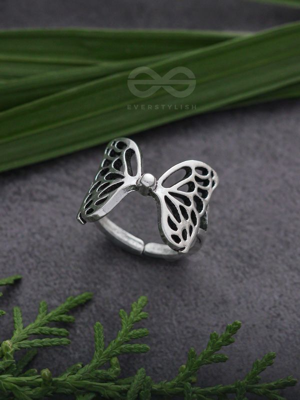 Butterfly Wings Fly Away - Oxidised Adjustable Ring