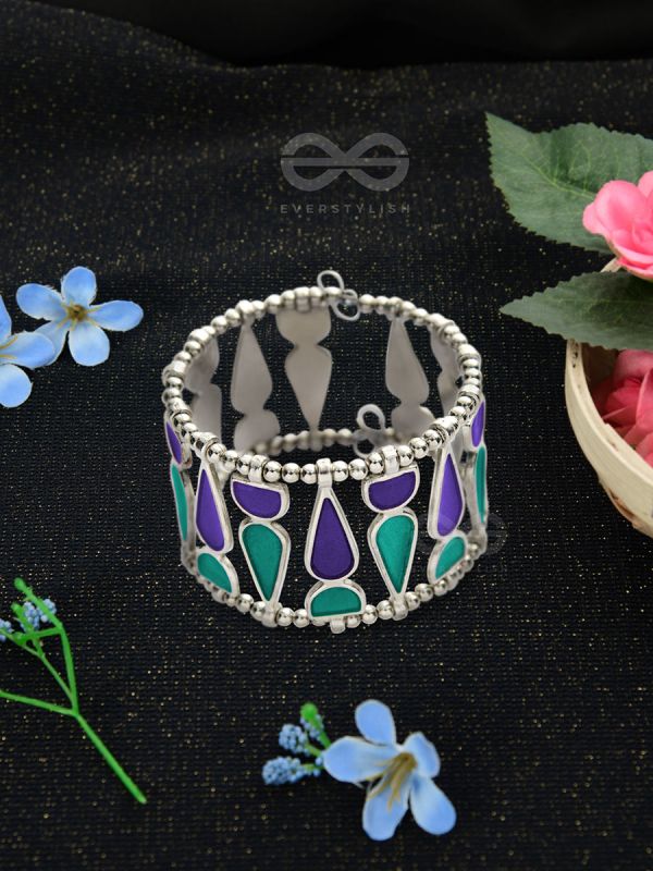 Kaliedoscope of Colours - Statement Enamelled Bracelet (Teal - Violet)