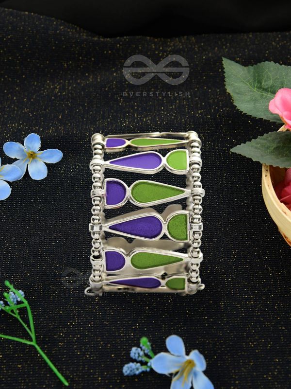 Kaliedoscope of Colours - Statement Enamelled Bracelet (Violet - Green)