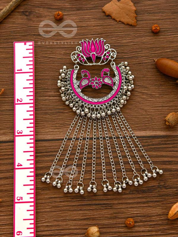 The Dangling Blooming Lotus - Statement Meenakari Earrings (Pink)
