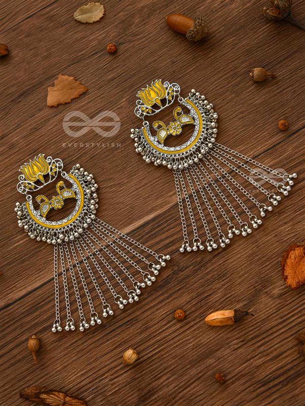The Dangling Blooming Lotus - Statement Meenakari Earrings (Yellow)