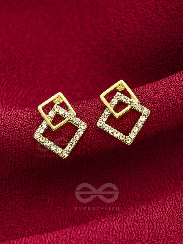 Snarled Squares- CZ Stones Studded Golden Earrings