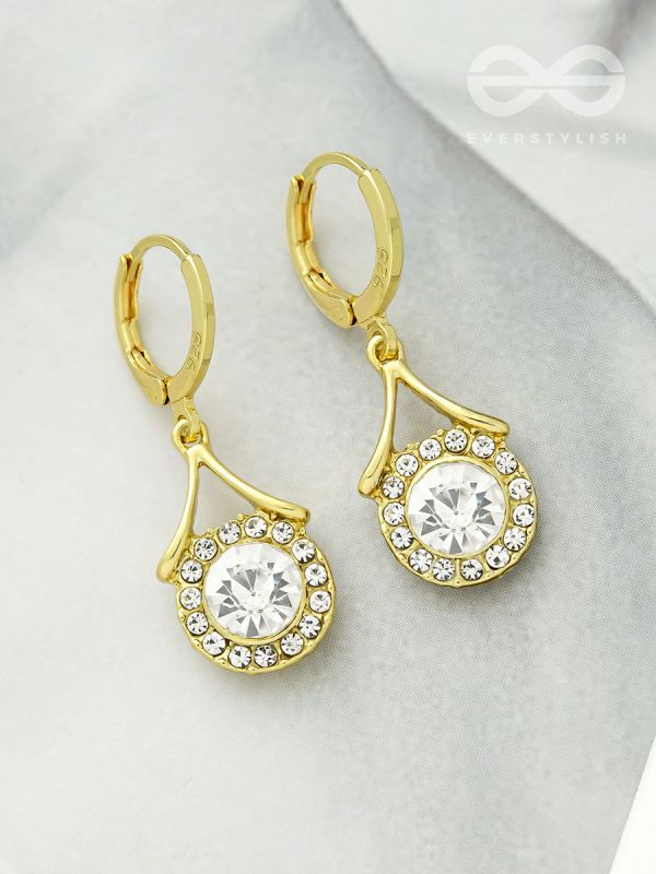 Scintillating Spheroids- Crystal and Rhinestones Studded Golden Earrings