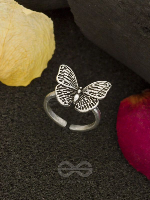Fluttering Butterfly - Silver Oxidised Ring