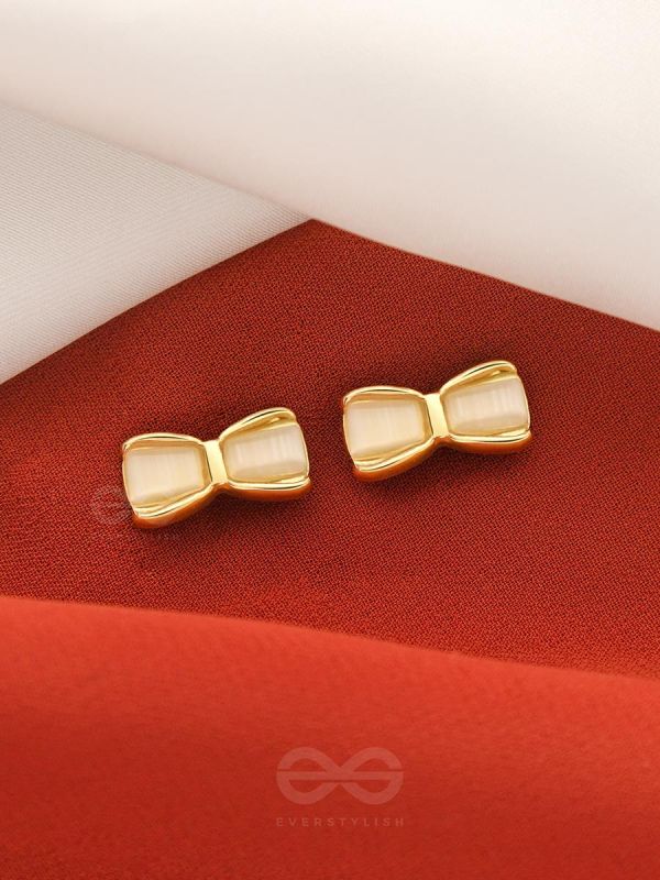 Bow Spring- White and Golden Earrings
