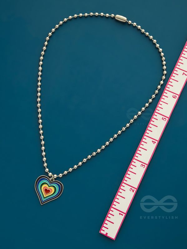 Rainbow-Hued Heart- Multicolored Silver Necklace