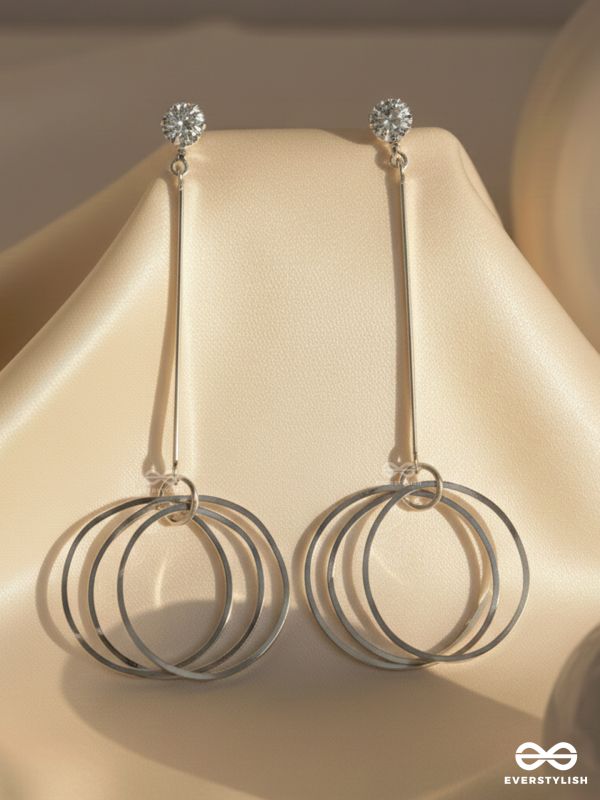 Dangly Discs - Solitaire Studded Silver Earrings