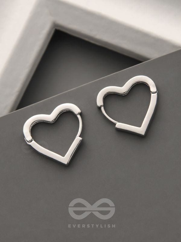 The Lovebirds- Heart-Shaped Silver Earrings