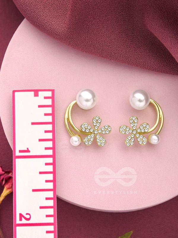 The Frosted Floret- Golden Rhinestones and Pearl Earrings