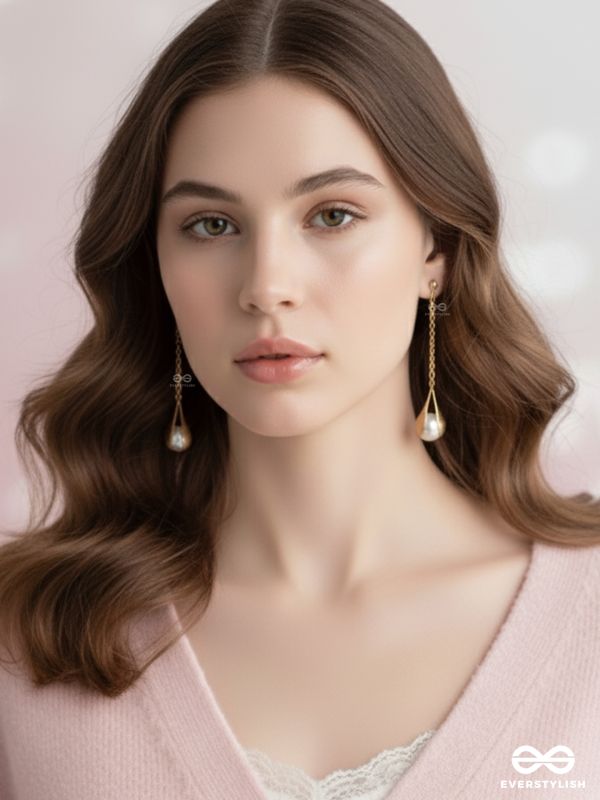 The Hanging Moon- Golden Pearl Earrings