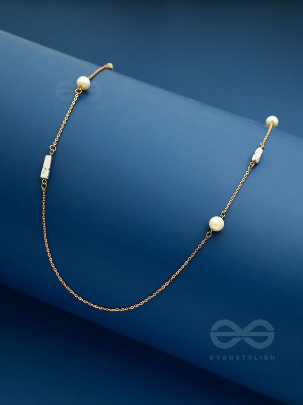 Pearls N Pebbles - Golden Pearl Necklace With Anti-Tarnish Coating 