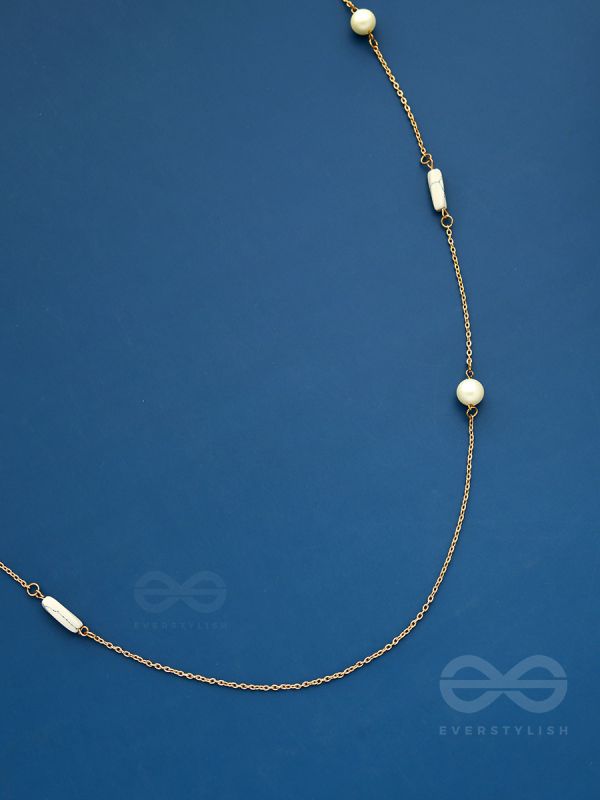 Pearls N Pebbles - Golden Pearl Necklace With Anti-Tarnish Coating 