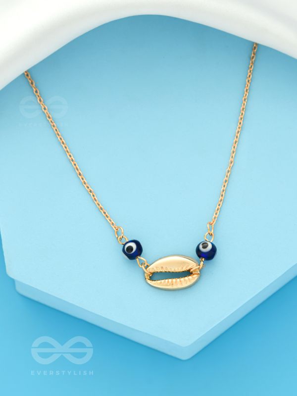 Shell-Eyed - Evil Eye Stone Golden Necklace With Anti-Tarnish Coating 