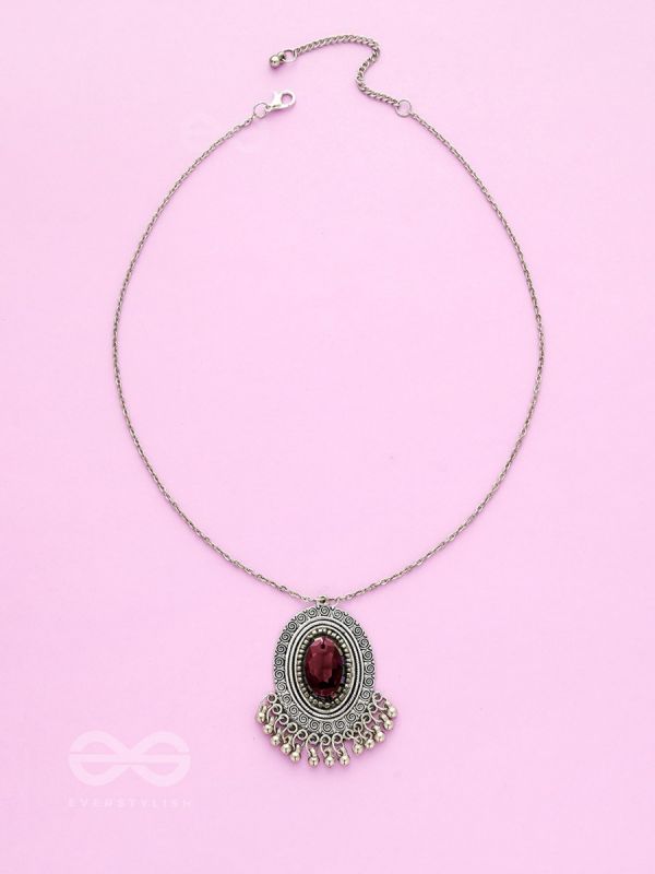 The Victorian Spell - Purple Crystals Silver Necklace and Earrings Set