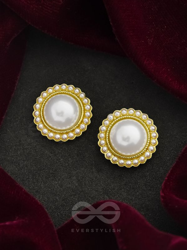 The Orb of Night- White and Golden Pearl Earrings