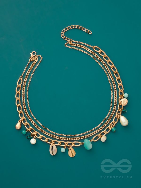 Beach'In- Multicolored Stones Studded Golden Neckpiece With Anti-Tarnish Coating 