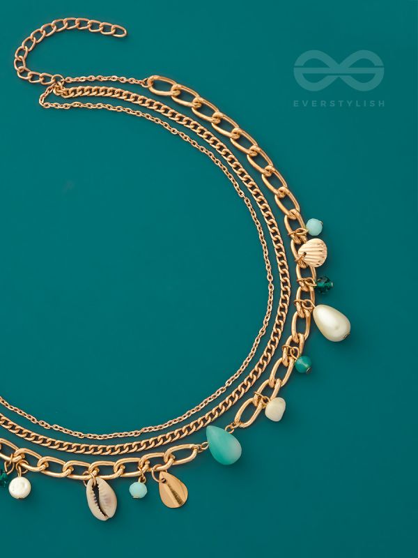 Beach'In- Multicolored Stones Studded Golden Neckpiece With Anti-Tarnish Coating 
