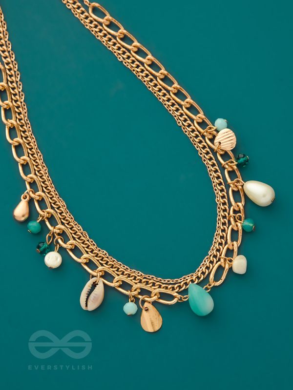 Beach'In- Multicolored Stones Studded Golden Neckpiece With Anti-Tarnish Coating 