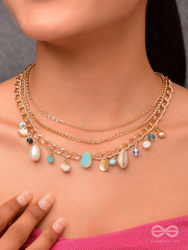 Beach'In- Multicolored Stones Studded Golden Neckpiece With Anti-Tarnish Coating 