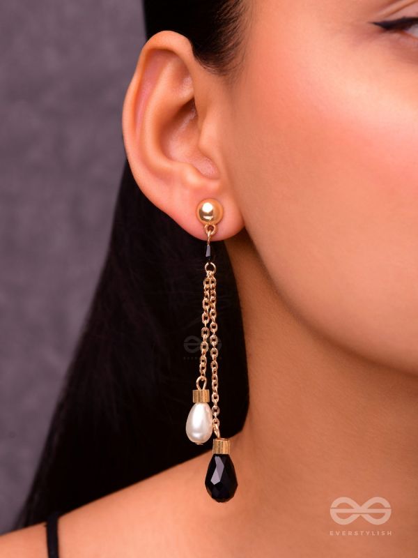 The Foggy Night- Black and White Golden Dangler Earrings