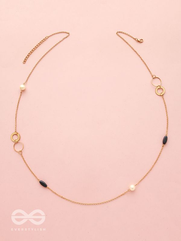 Yin And Yang- Pearl And Stone Studded Golden Necklace With Anti-Tarnish Coating 