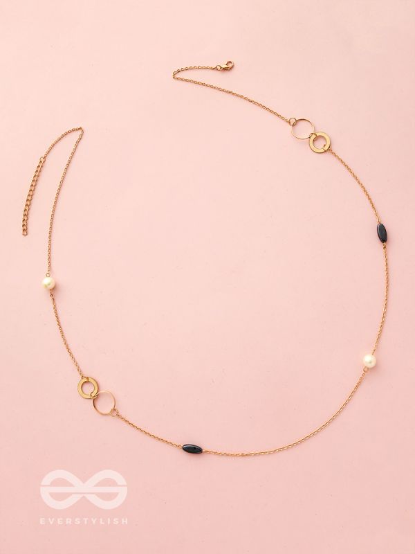 Yin And Yang- Pearl And Stone Studded Golden Necklace With Anti-Tarnish Coating 