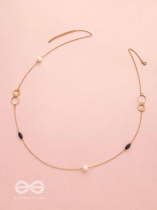 Yin And Yang- Pearl And Stone Studded Golden Necklace With Anti-Tarnish Coating 