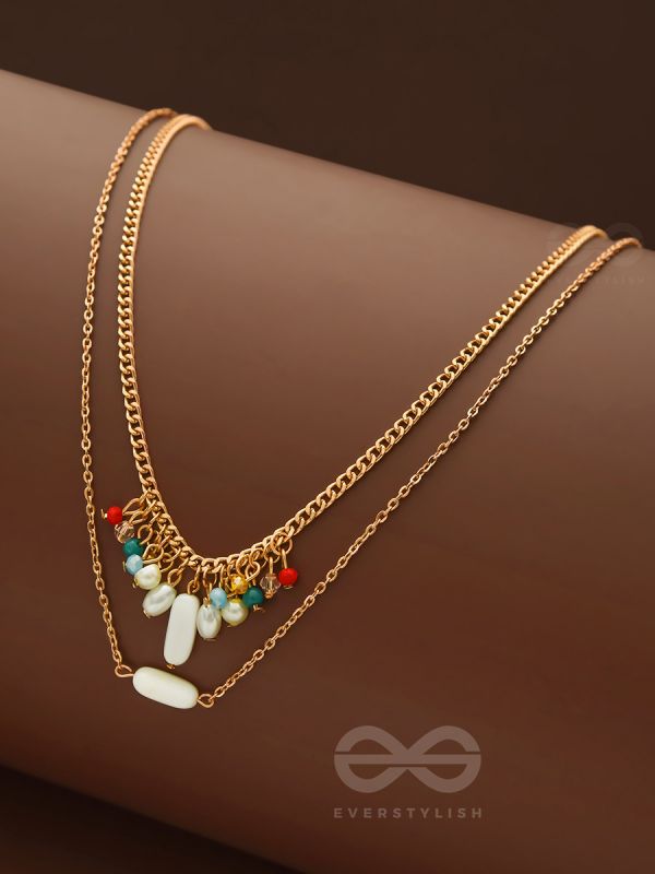 The Interstellar Charm- Pearls And Beads Studded Golden Necklace With Anti-Tarnish Coating 