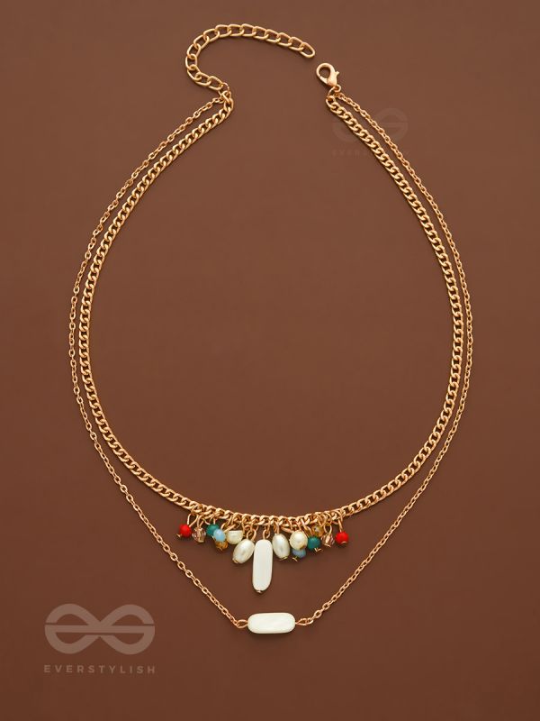 The Interstellar Charm- Pearls And Beads Studded Golden Necklace With Anti-Tarnish Coating 