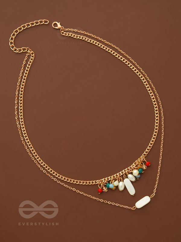 The Interstellar Charm- Pearls And Beads Studded Golden Necklace With Anti-Tarnish Coating 