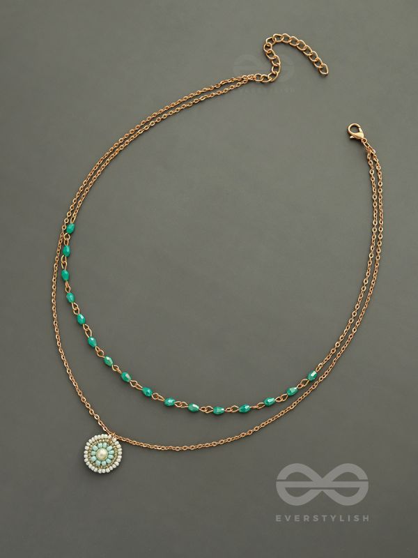 The Moonlit Sea- Beads Studded Embroidered Layered Golden Necklace With Anti-Tarnish Coating 