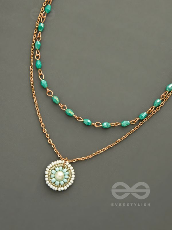 The Moonlit Sea- Beads Studded Embroidered Layered Golden Necklace With Anti-Tarnish Coating 