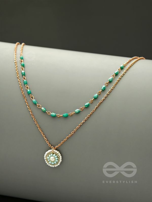 The Moonlit Sea- Beads Studded Embroidered Layered Golden Necklace With Anti-Tarnish Coating 