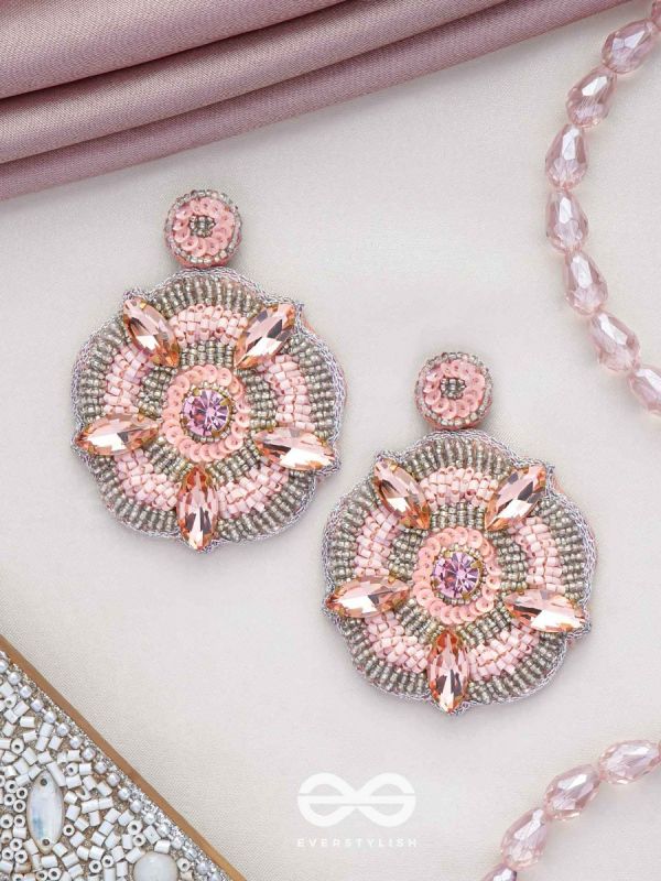 UTTMANSH- THE FASCINATING FLOWER- STONE AND BEADS EMBROIDERED EARRINGS (PALE PINK)