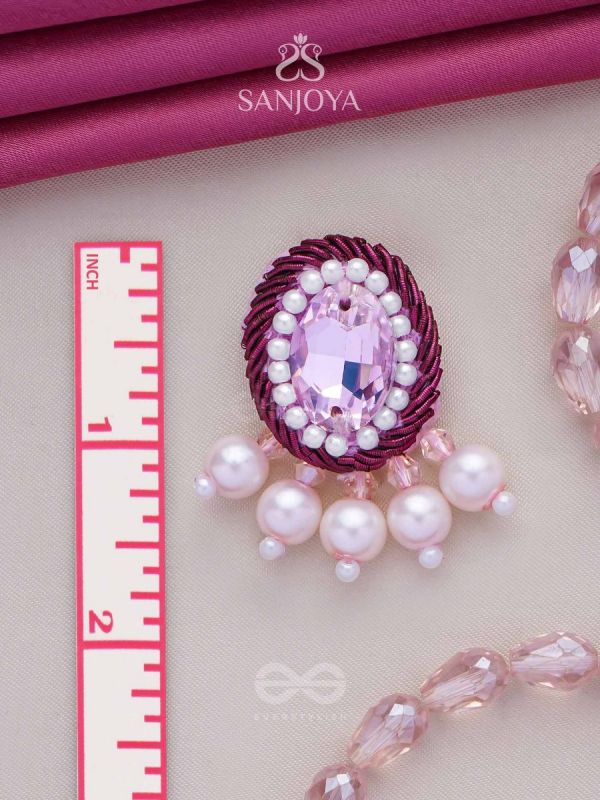  PANKEROOH- THE LOVELY LOTUS - PEARL AND STONE EMBROIDERED EARRINGS (BLUSH PINK & MAGENTA)