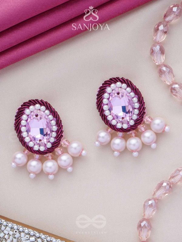 PANKEROOH- THE LOVELY LOTUS - PEARL AND STONE EMBROIDERED EARRINGS (BLUSH PINK & MAGENTA)