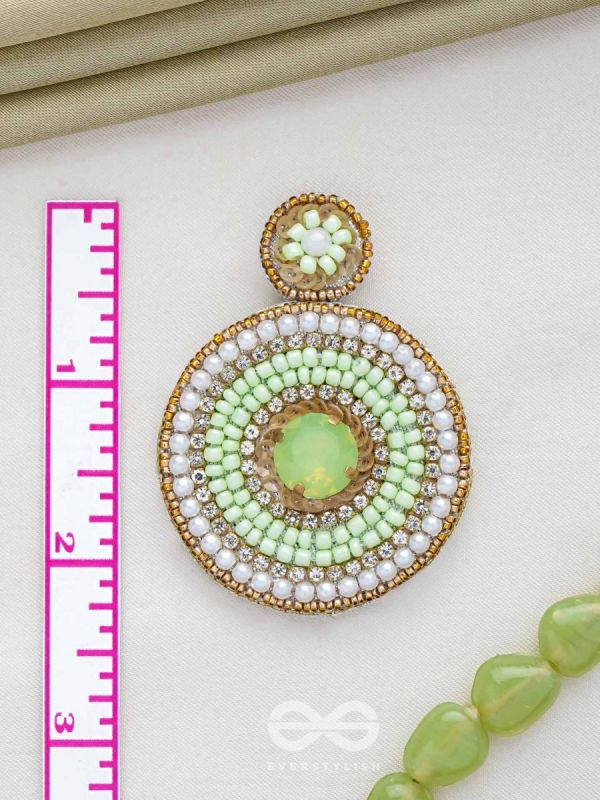 Adamya - The Indomitable Spirit - Stone, Sequins, And Beads Hand Embroidered Earrings (Lime Green)