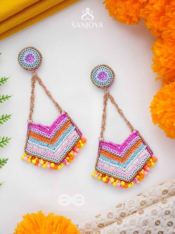 IDHANT- THE LUMINOUS- SEQUINS and BEADS EMBROIDERED EARRINGS (Multicoloured)