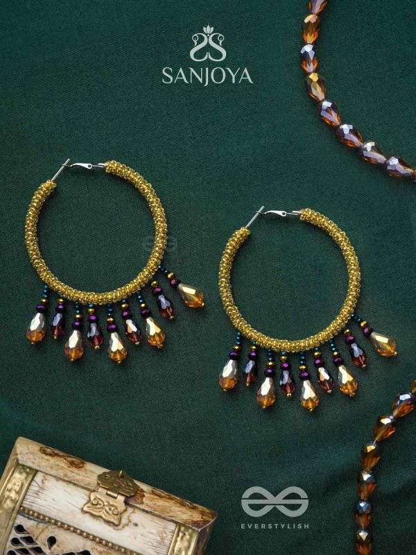 Utkanika- The Circle of Desire- Beads and Glass Drops Earrings (Mustard Yellow)