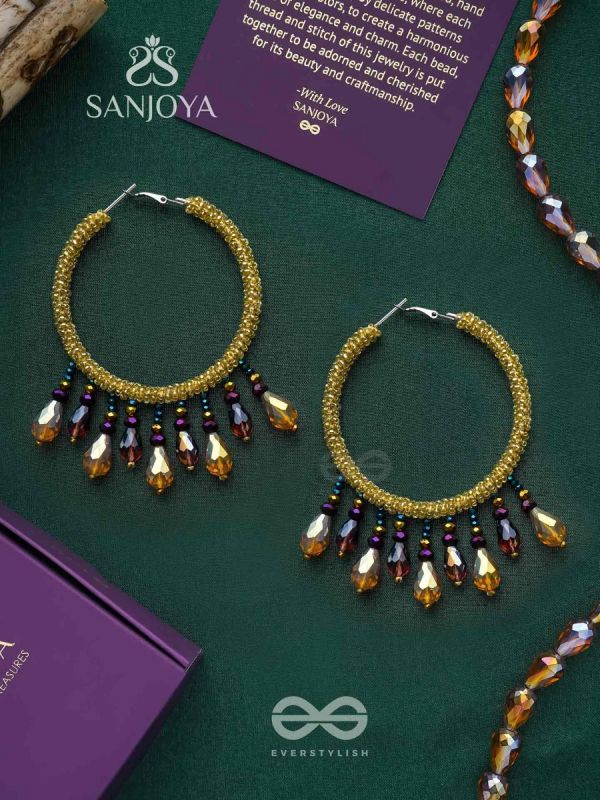 Utkanika- The Circle of Desire- Beads and Glass Drops Earrings (Mustard Yellow)