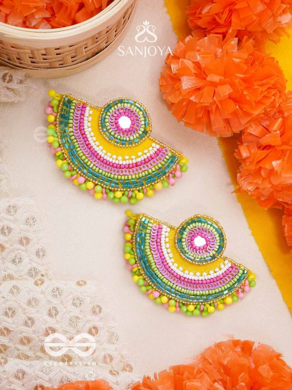 AARUNYA- THE FIRST SUNRAY- BEADS, SEQUINS AND MIRROR EMBROIDERED EARRINGS (MULTICOLOURED)