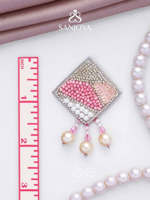 Chaturashra- The Charming Square- Beads and Pearls Embroidered Earrings (Blush & Fuchsia Pink)