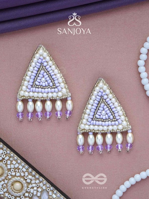 Suchyagra- The Eternal Pyramid- Pearls, Beads and Glass Beads Embroidered Earrings (Orchid Purple)
